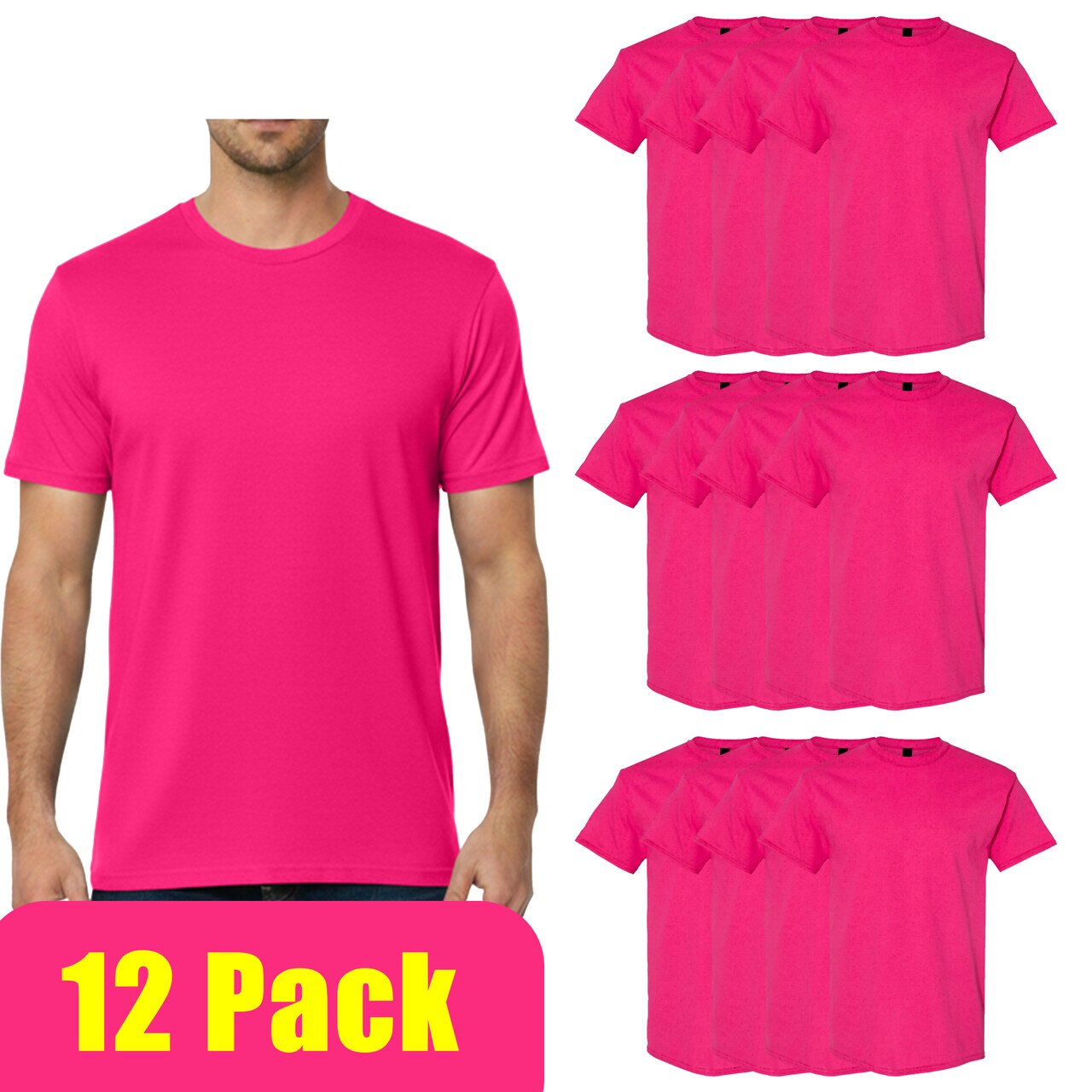 Gildan Unisex Heavy Cotton Tee 5000, 100% U.S. Cotton Shirt for DIY Projects, Pack of 12